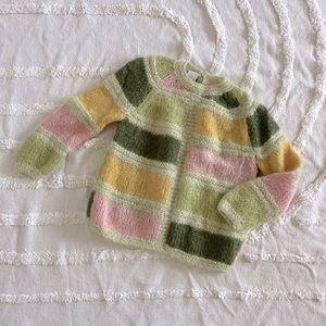 Vintage Mohair Pastel Color Blocked Sweater